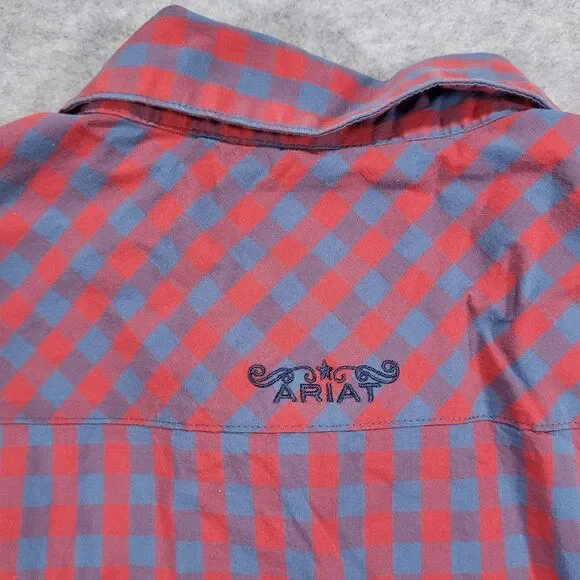 Ariat Kirby Stretch Women XL Fitted Red (Pinkish) Blue Gingham Long Sleeve Shirt - Picture 8 of 12